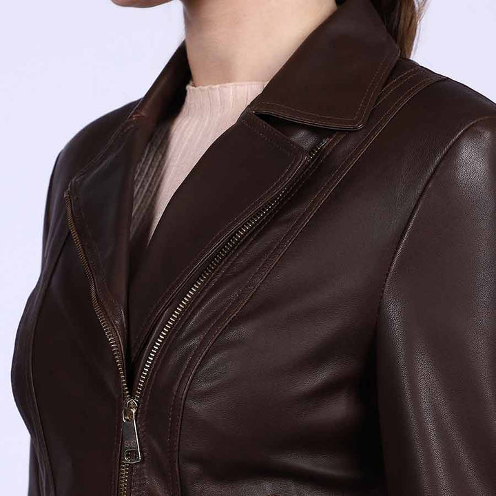 Saint Ginevra Brown Leather Women Biker Jackets