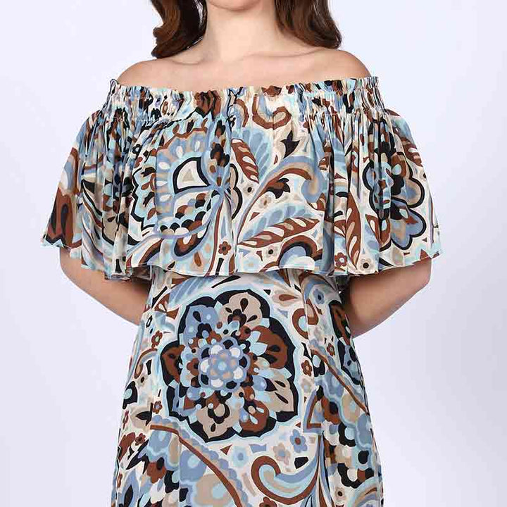 Saint Zoey Sky Blue off- Shoulder Midi Dress