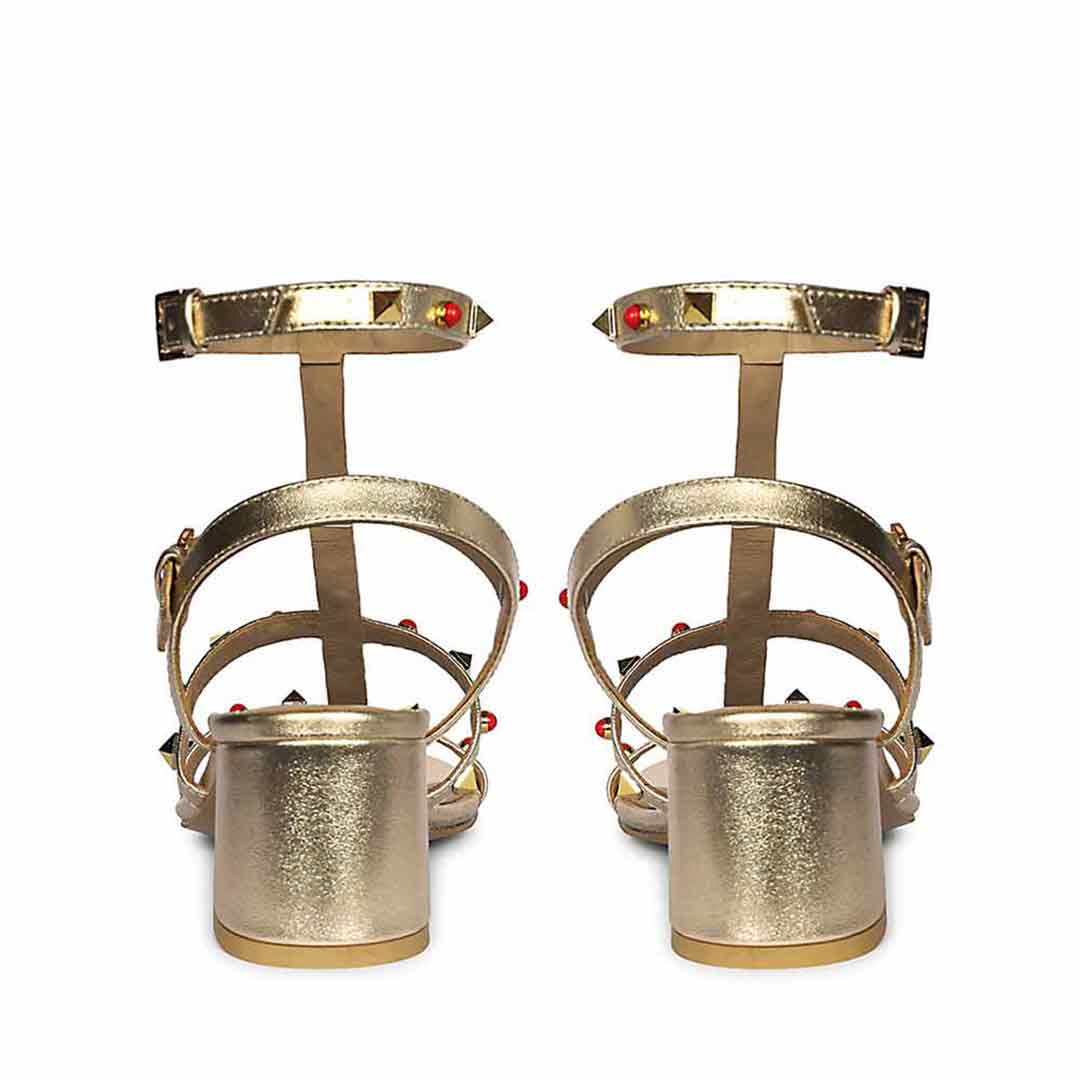 Saint Lucien Gold Leather Studded Gladiator Block Heels