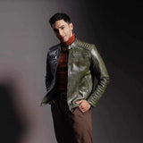 Saint Agostino Olive Leather Men's Cafe Racer Jackets
