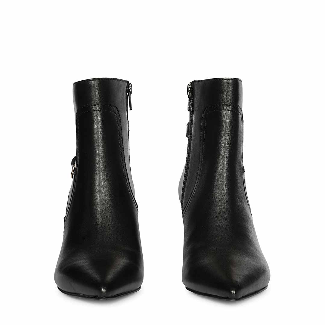 Saint Regina Golden Buckle Black Leather Ankle Boots