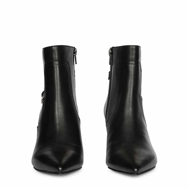 Saint Regina Golden Buckle Black Leather Ankle Boots