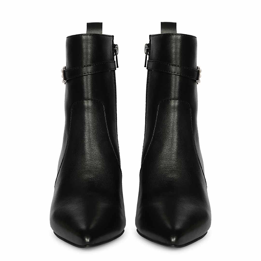 Saint Paige Gold Chain Black Leather Ankle Boots