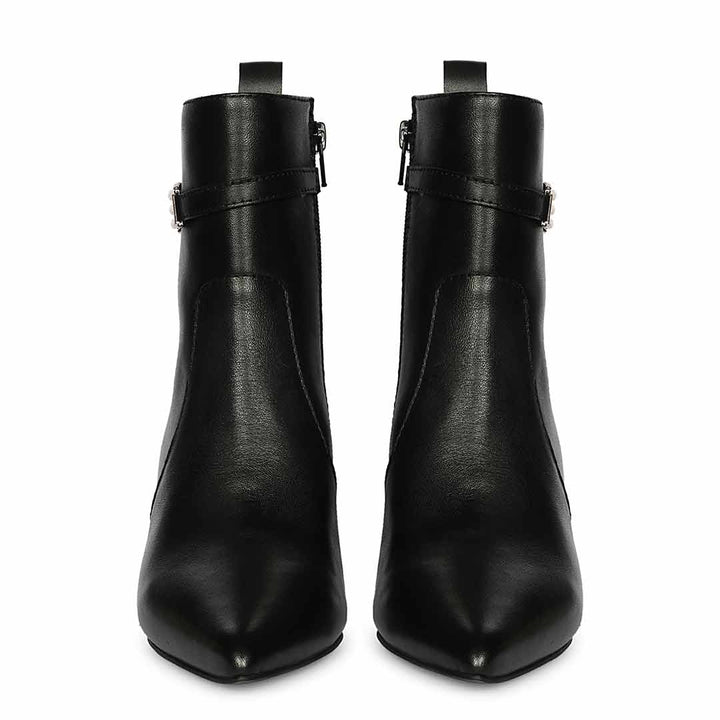 Saint Paige Gold Chain Black Leather Ankle Boots