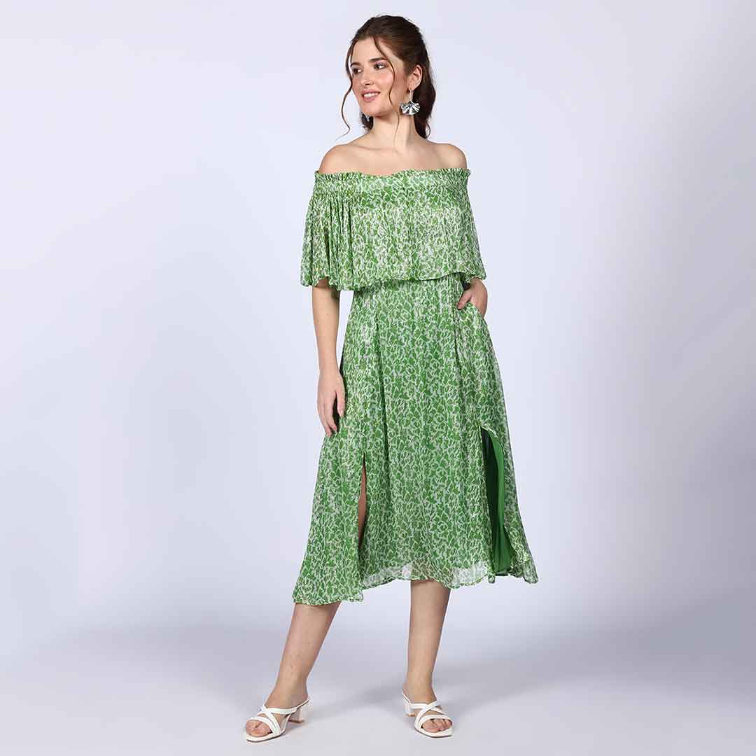 Saint Willow Green off- Shoulder Midi Dress