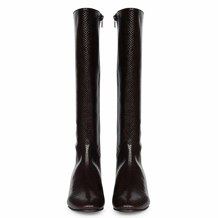 Saint Ivyanna Brown Snake-Embossed Knee High Boots