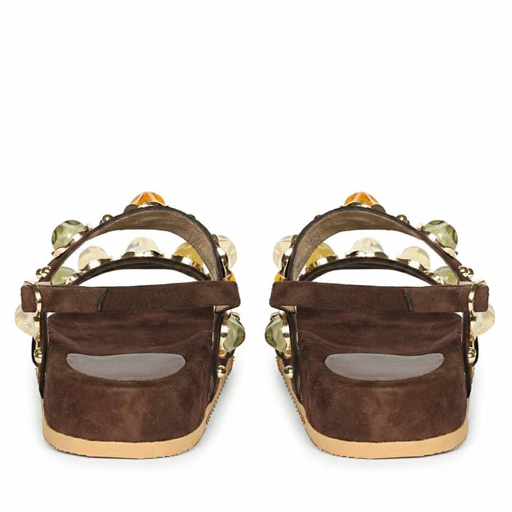 Saint Solira Multi Trim Brown Suede Leather Footbed Sandals