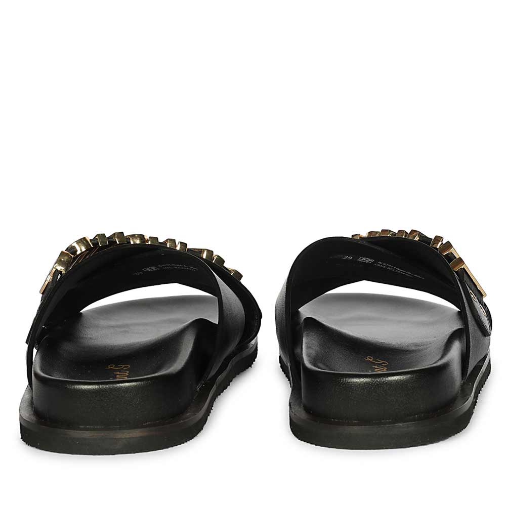 Saint Yorien Black Leather Footbed Sandals