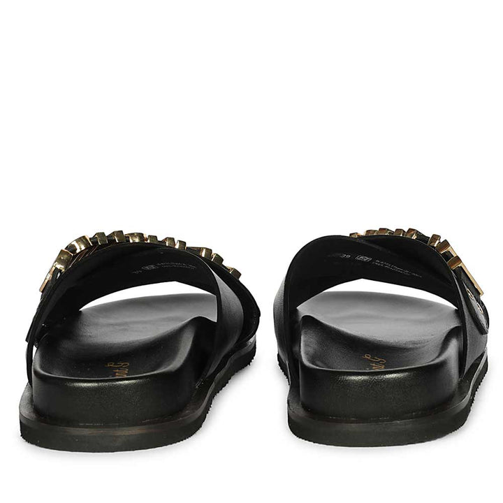 Saint Yorien Black Leather Footbed Sandals