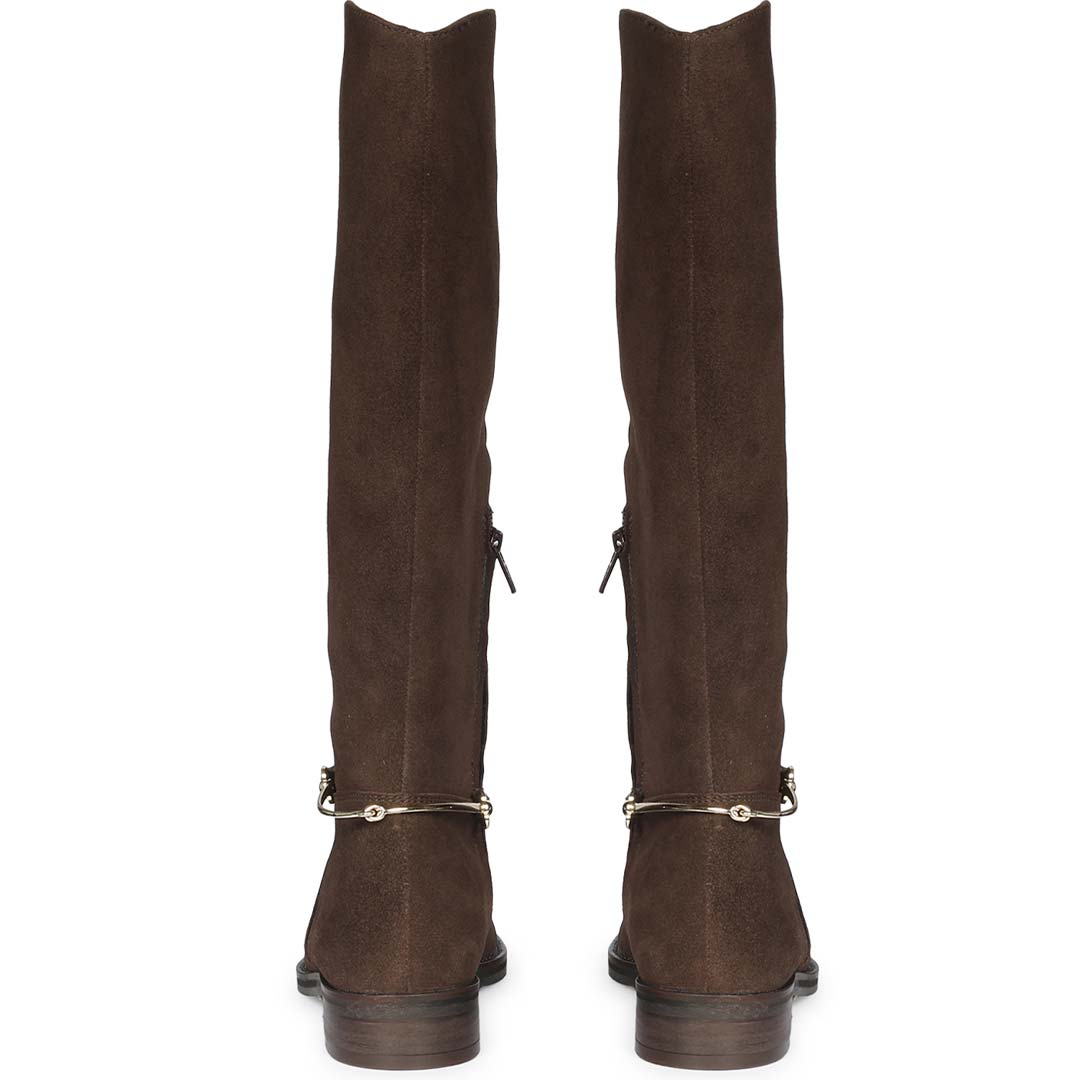 Saint Precious Hoesbit Trim Brown Suede Knee High Boots