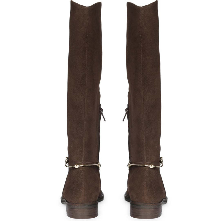 Saint Precious Hoesbit Trim Brown Suede Knee High Boots