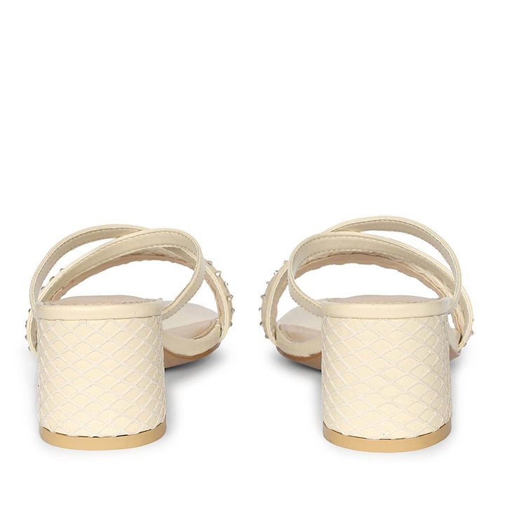 Saint Alessia Embellished Off-White Vegan Leather Block Heels