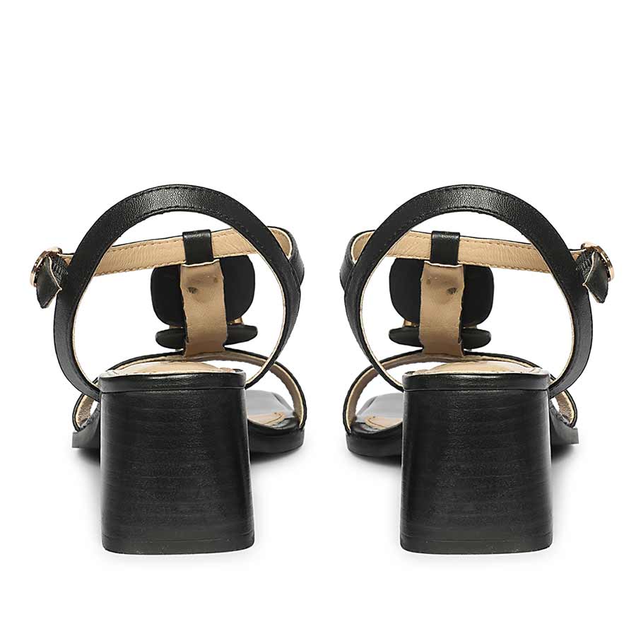 Saint Zoriel Gold Trim Black Leather Block Heels