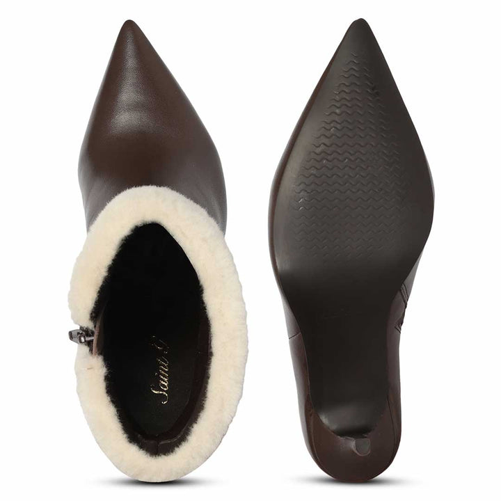 Saint Solveig Fur Cuff Brown Leather Ankle Boots