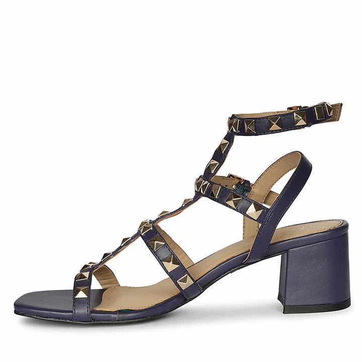 Saint Angela Gold Metal Double Buckle Navy Block Heels