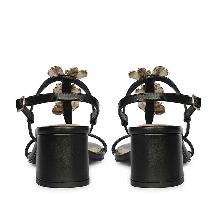 Saint Dorian Gold Floral Embellished Leather Block Heels