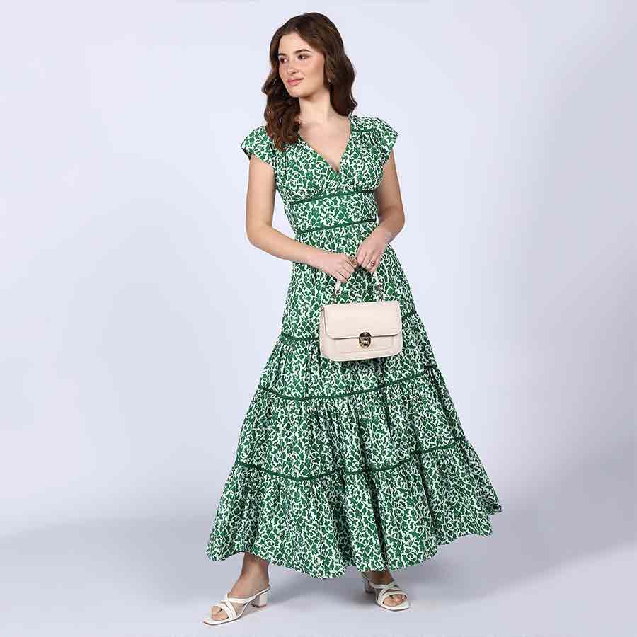 Saint Seraphina Green Tiered Cotton Voil Maxi Dress