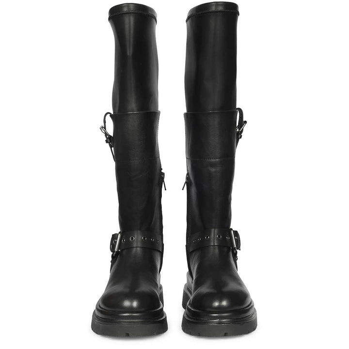 Saint Cora Fold-Over Cuff Black Leather Long Boots
