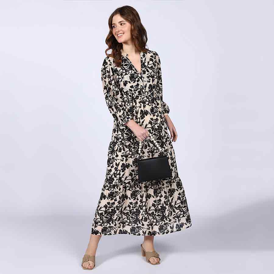 Saint Madison Ivory Floral Viscose Midi Dress