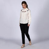 Saint Avery Off-White Cotton Poplin Stripe Top