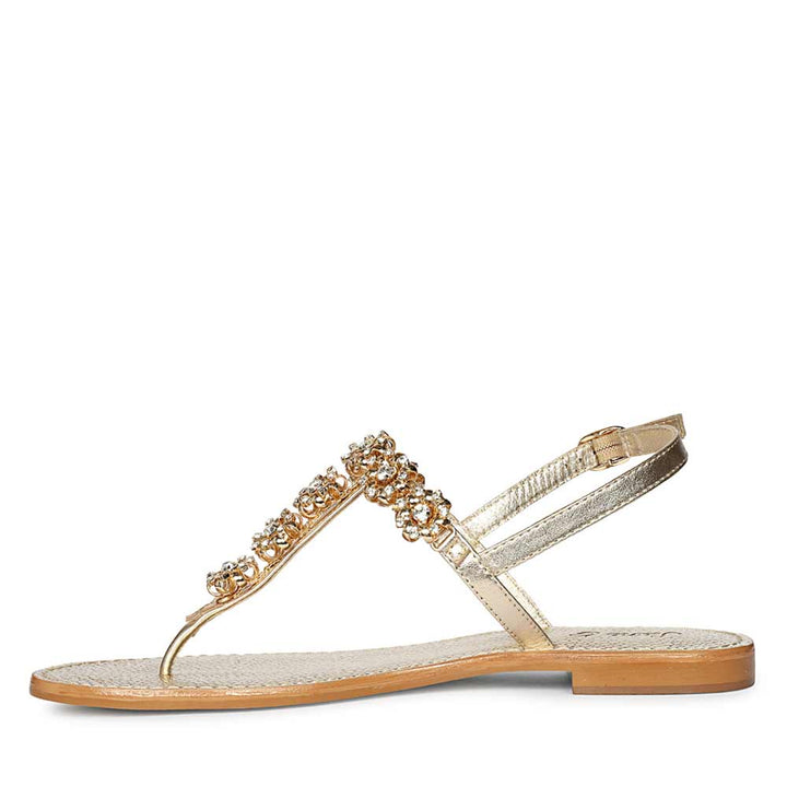 Saint Freesia Crystal Flower Gold Leather Sandals