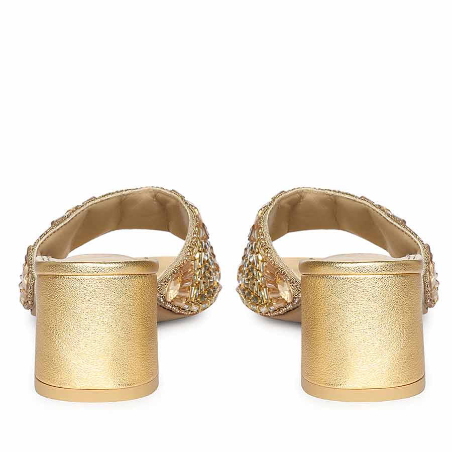 Saint Torin Embroidered Metallic Gold Leather Heels