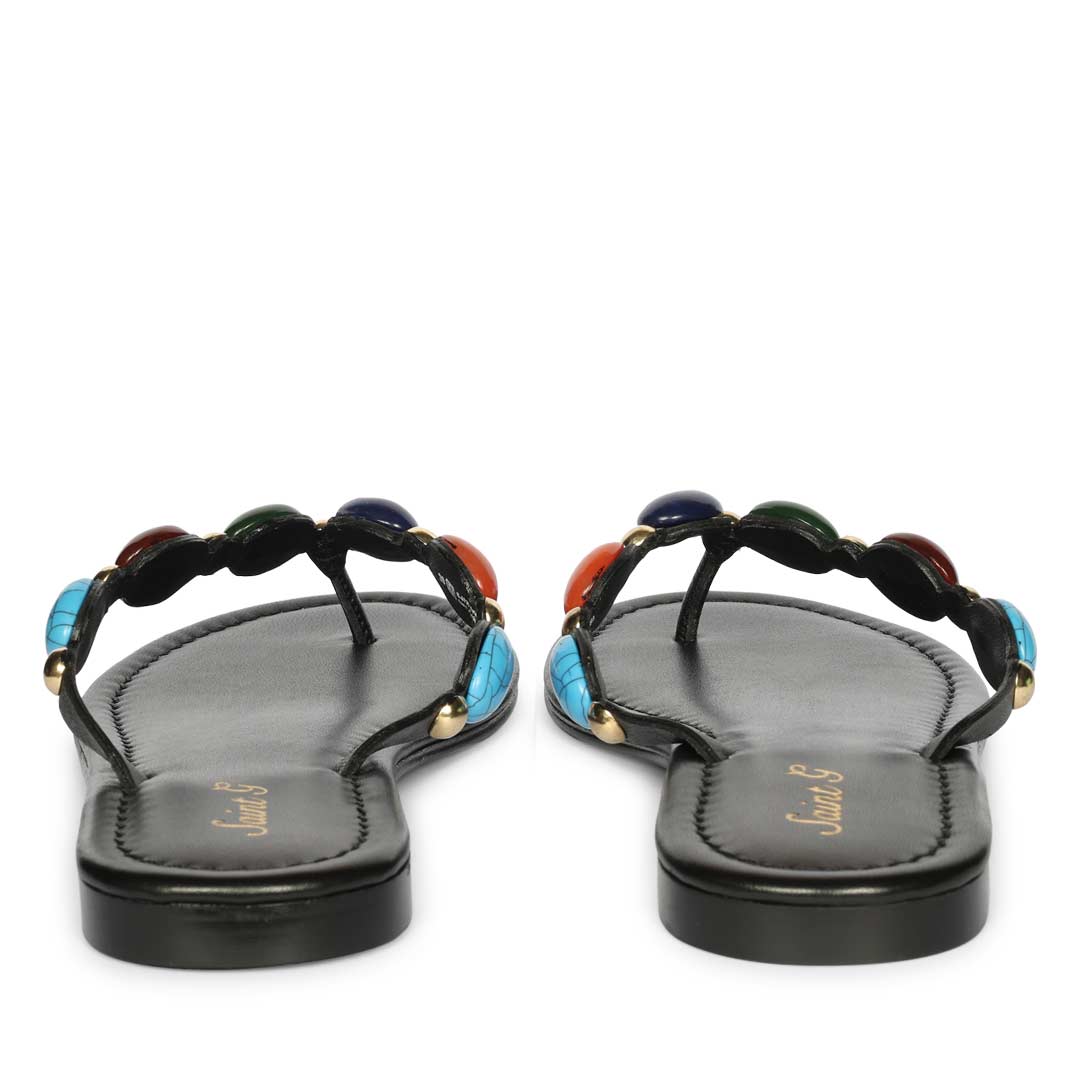 Saint Milira Multi Stone Black Leather Flats