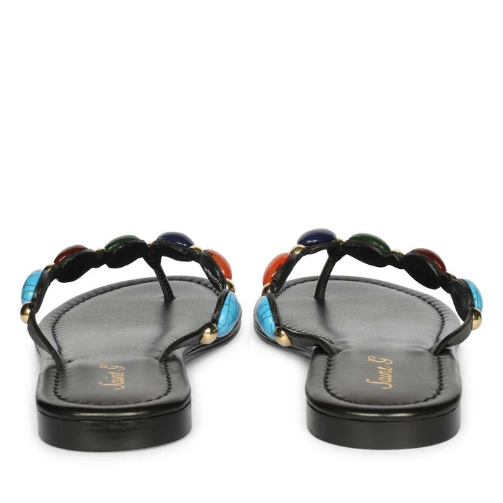 Saint Milira Multi Stone Black Leather Flats