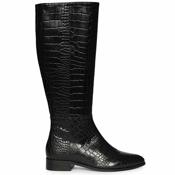 Saint Ada Black Vintage Croco-Embossed Knee-High Boots