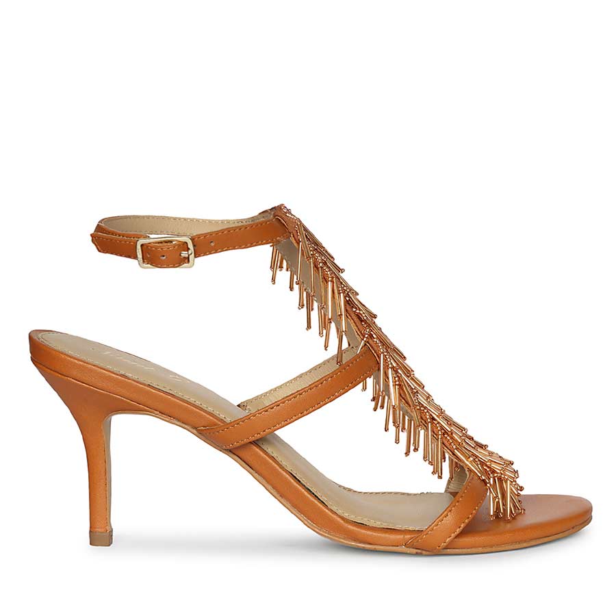 Saint Faye Tan Leather Fringe Stilettos