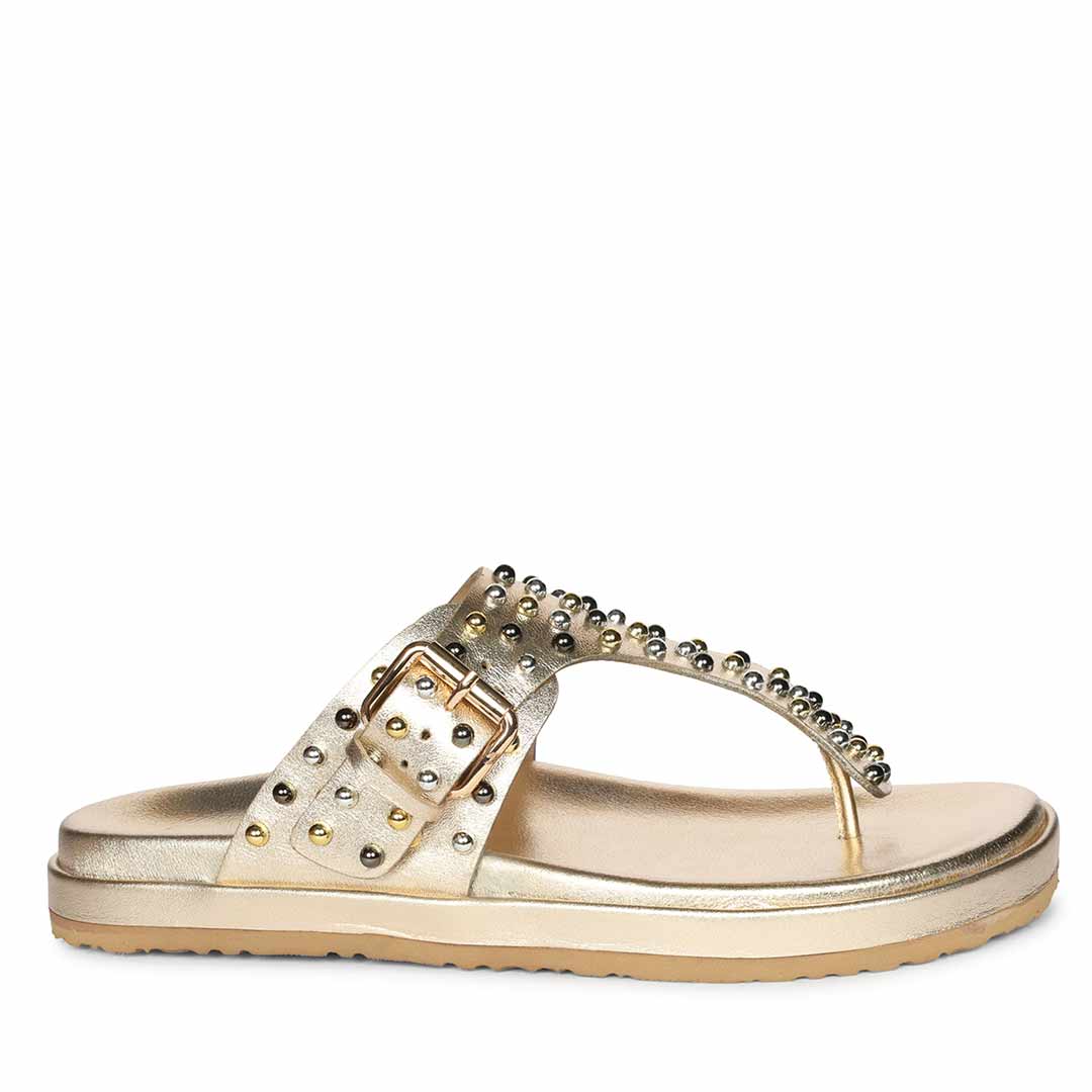 Saint Roma Studded Metallic Gold Footbed Sandals