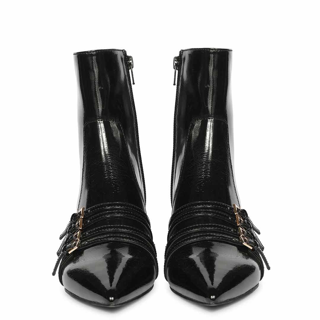 Saint Chloé Black Print Leather Kitten Heel Ankle Boots
