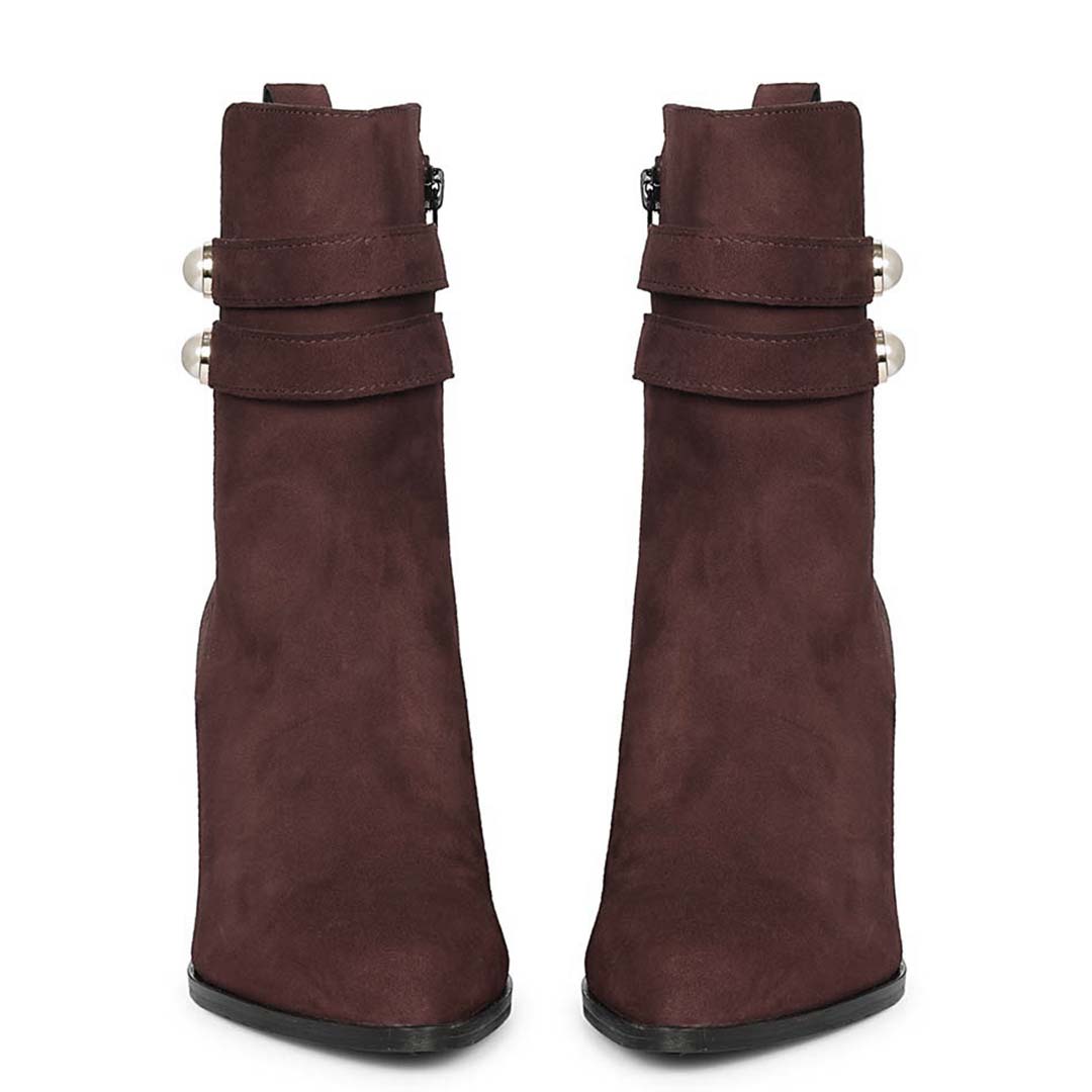 Saint Rosabel Pearl Bordo Suede Leather Wedge Ankle Boots