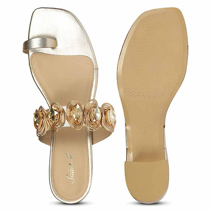 Saint Noreen Gold Embellished Leather Block Heels