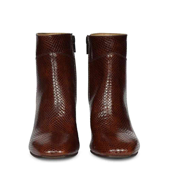 Saint Amara Chestnut Snake Embossed Leather Ankle Boots