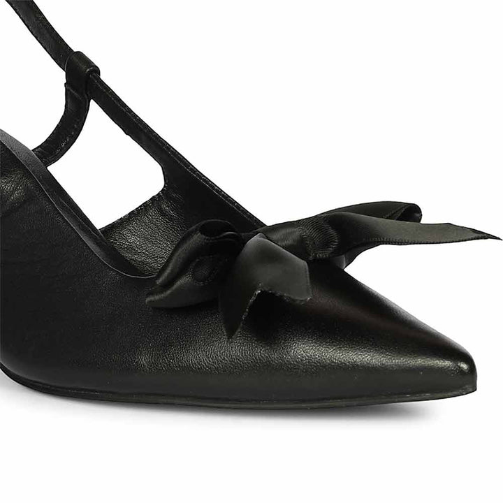 Saint Toria Black Bow Embellished Leather Pumps