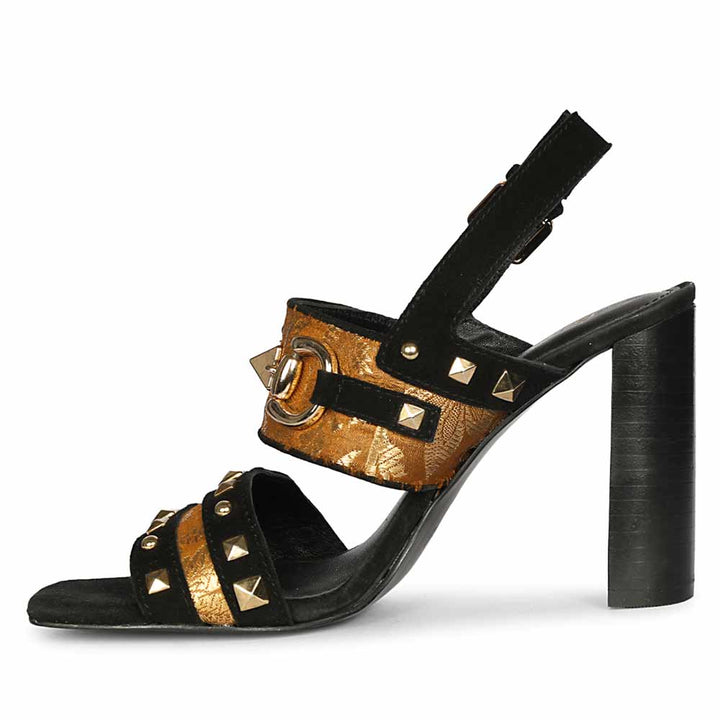 Saint Larisa Embellished Black Leather High Block Heels