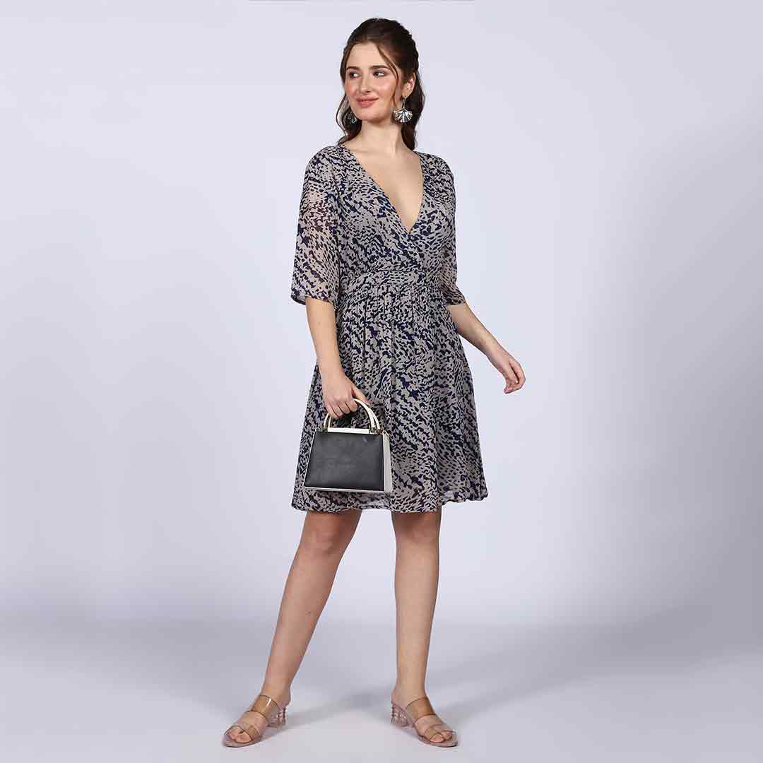 Saint Margot Navy Abstract Print Viscose Mini Dress