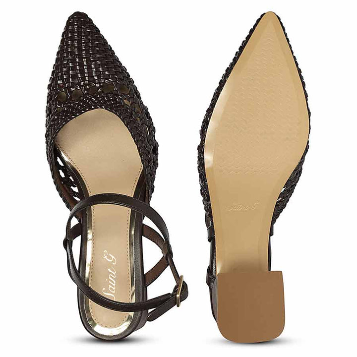 Saint Cianna Brown Metallic Woven Leather Block Heels