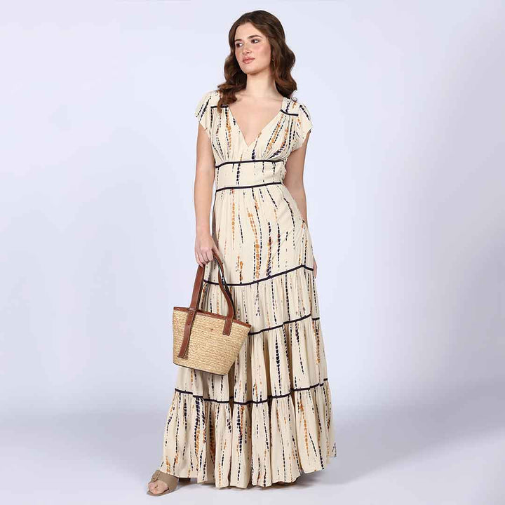 Saint Celeste Ivory Tiered Viscose Maxi Dress