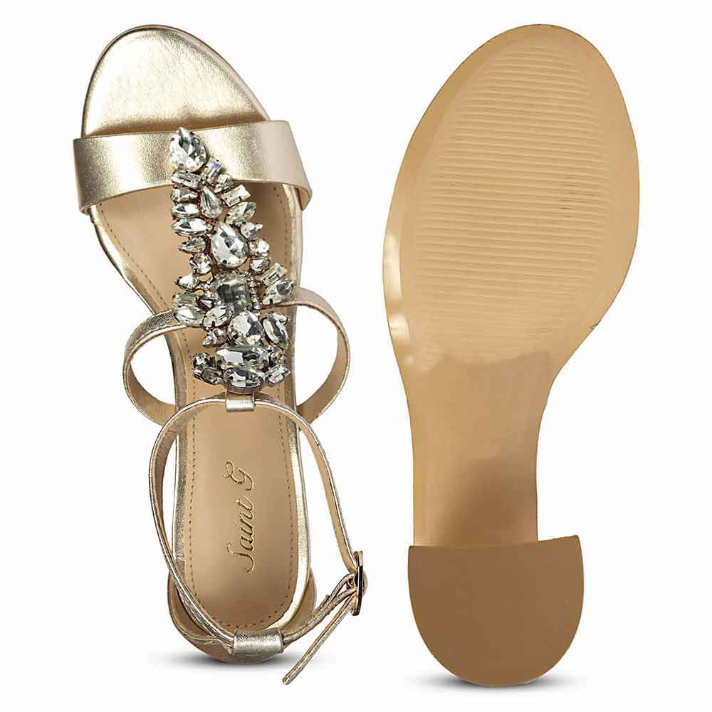Saint Colleen Silver Stone Metallic Gold Block Heels