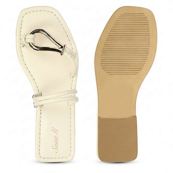 Saint Saura Off White Metal Trim Leather Flats