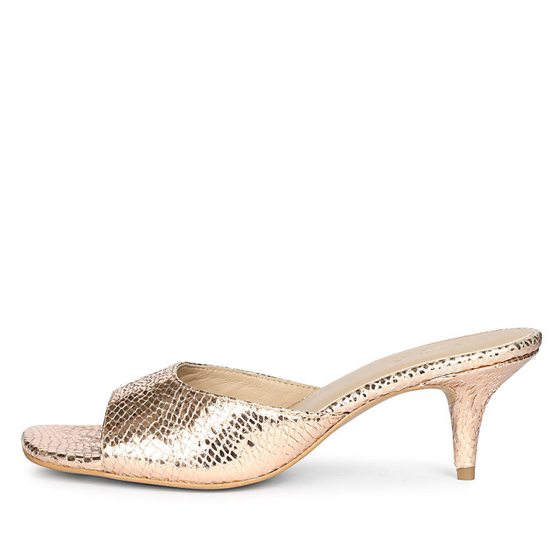 Saint Lorelei Gold Snake Embossed Kitten Heels