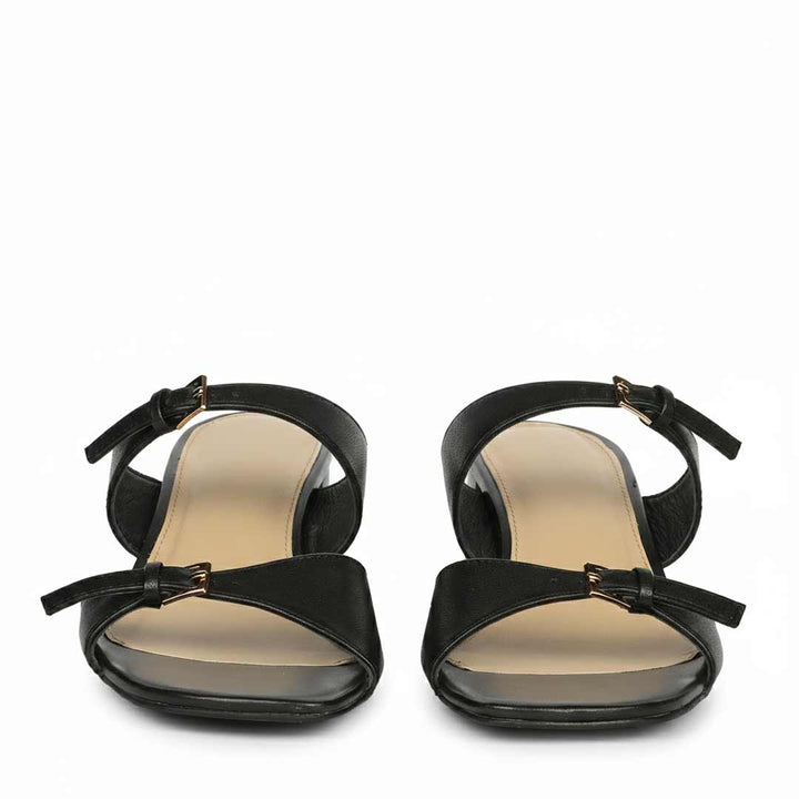Saint Ellery Buckle Black Leather Block Heel Sandals