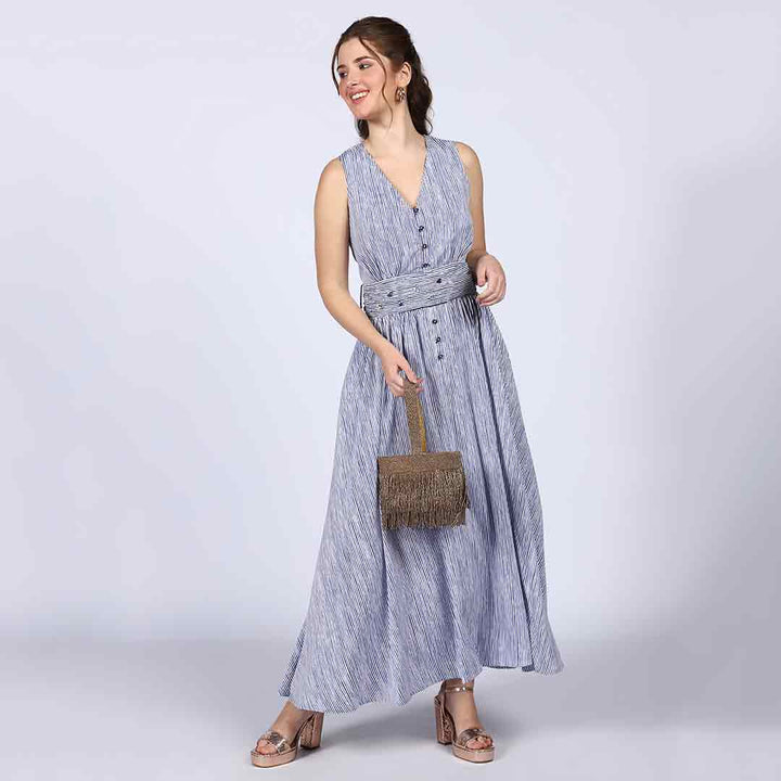Saint Isabelle Blue Cotton Striped Maxi Dress
