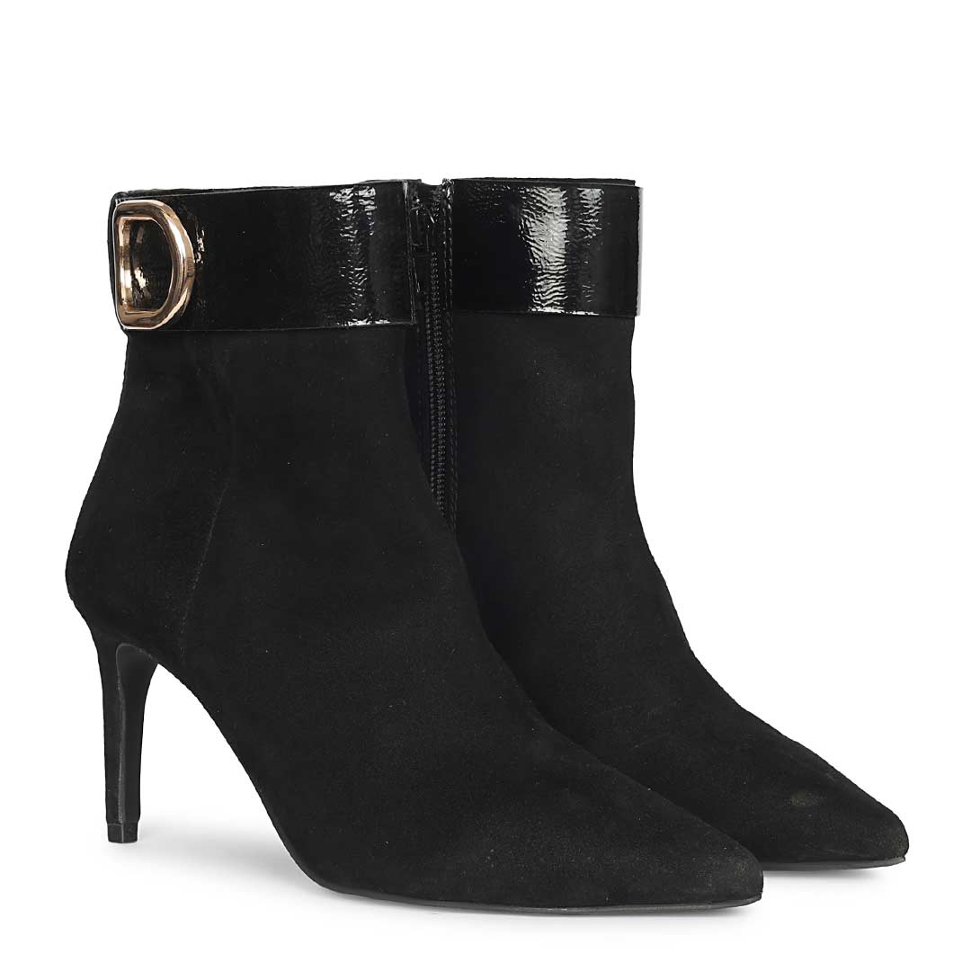 Saint Malia Gold Buckle Black Suede Leather Boots