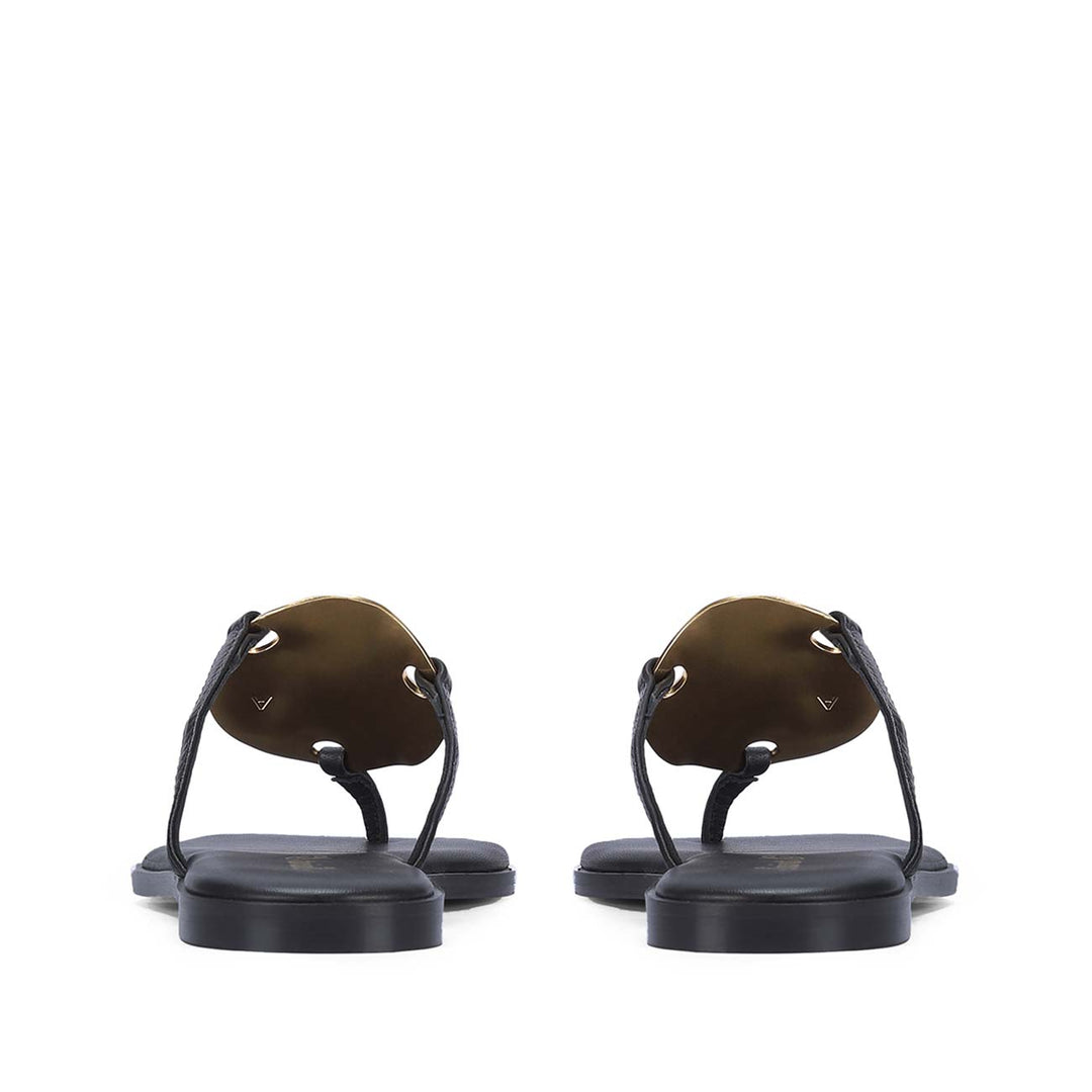 Saint Aurum Golden Disc Black Leather Flats