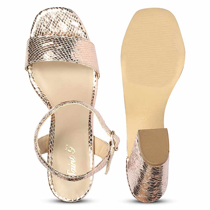 Saint Merrily Gold Snake Embossed Block Heels