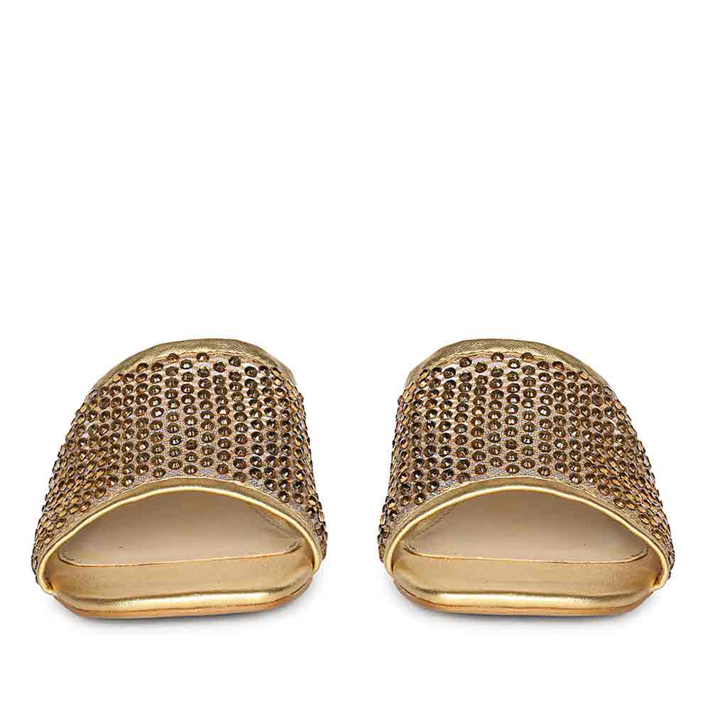 Saint Valisa Crystal Gold Leather Block Heels