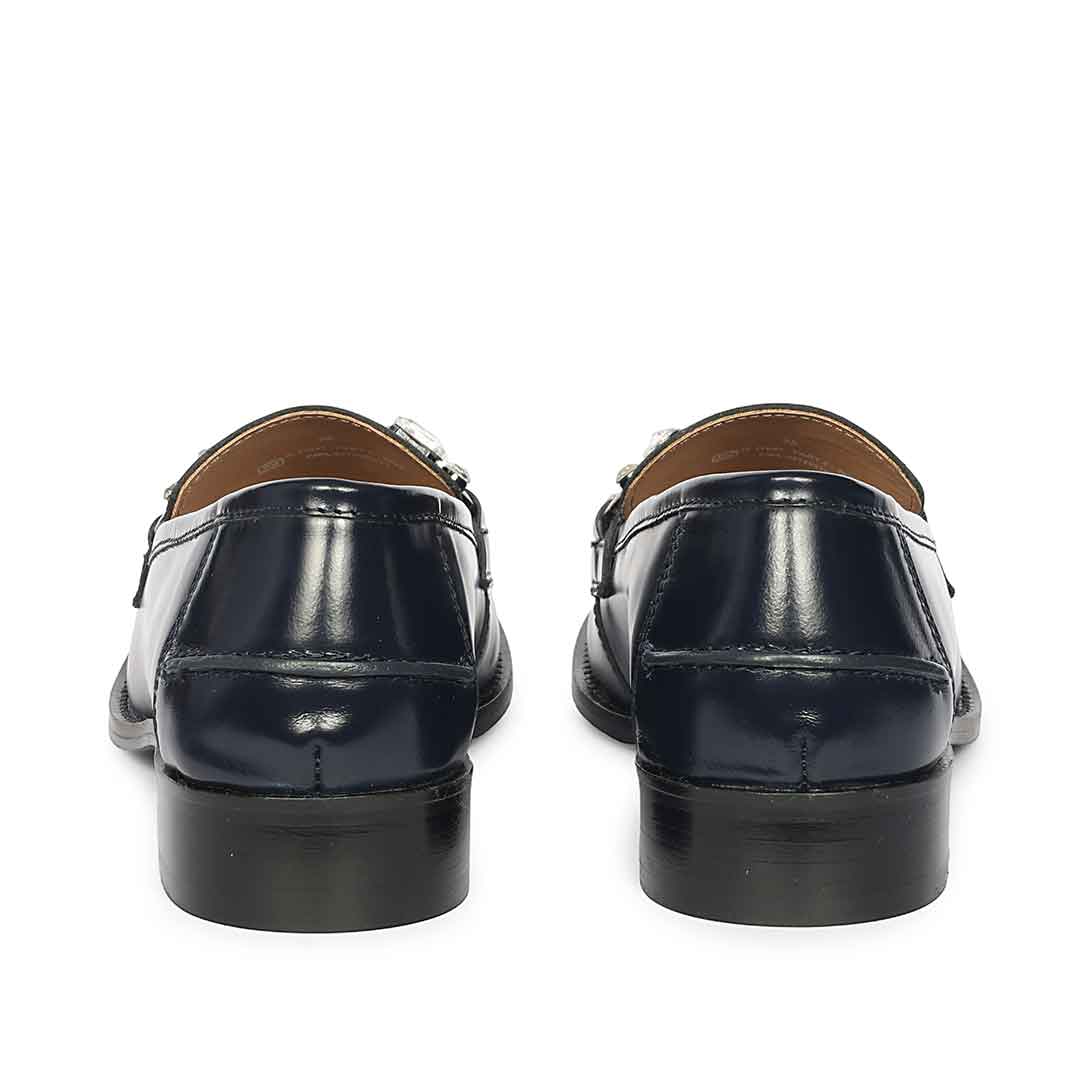 Saint Livia Crystal Horsebit Navy Abrasivato Leather Moccasins